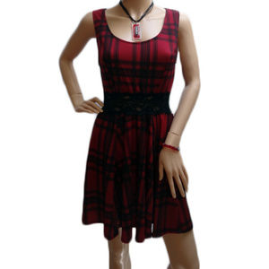 Plaid w/Lace Mid Dress